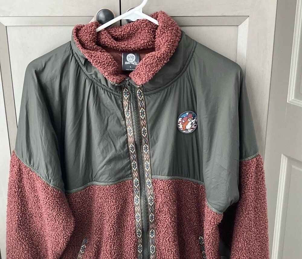 Buc-ee's Jacket Women’s Size Large Aztec Tribal Burgundy Berber Fleece Full Zip